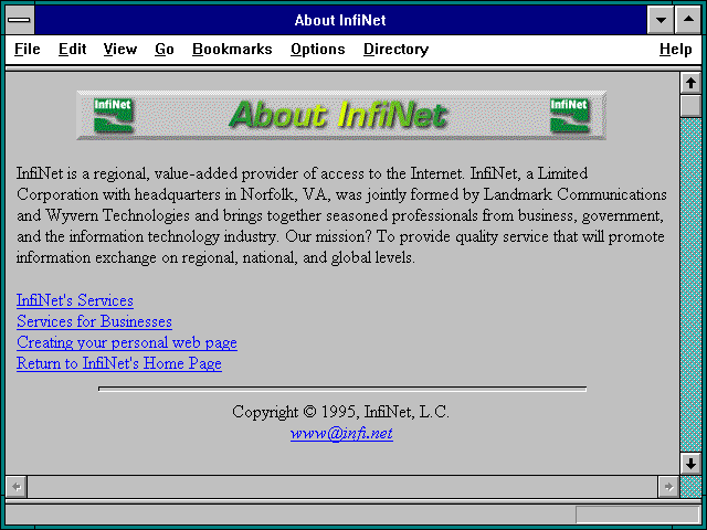 Screenshot of About InfiNet
