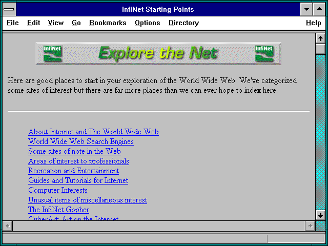 Screenshot of InfiNet Starting Points