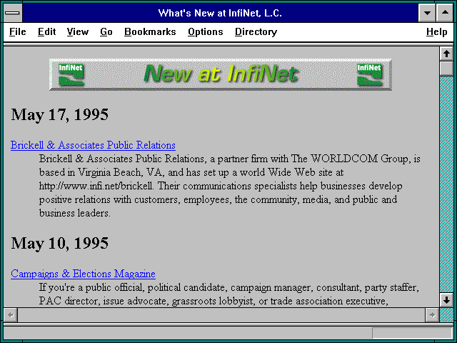 Screenshot of What's New at InfiNet L.C.