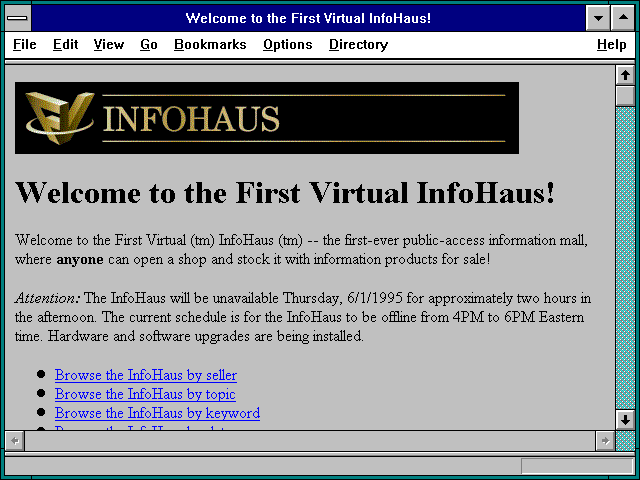 Screenshot of Welcome to the First Virtual InfoHaus!