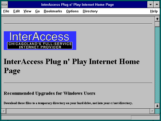 Screenshot of InterAccess Plug n' Play Internet Home Page