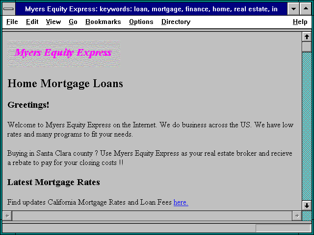 Screenshot of keywords: loan mortgage finance home real estate interest rate money