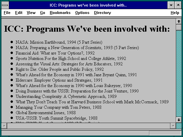 Screenshot of ICC: Programs we've been involved with..