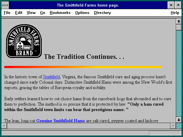 Screenshot of The Smithfield Farms home page.