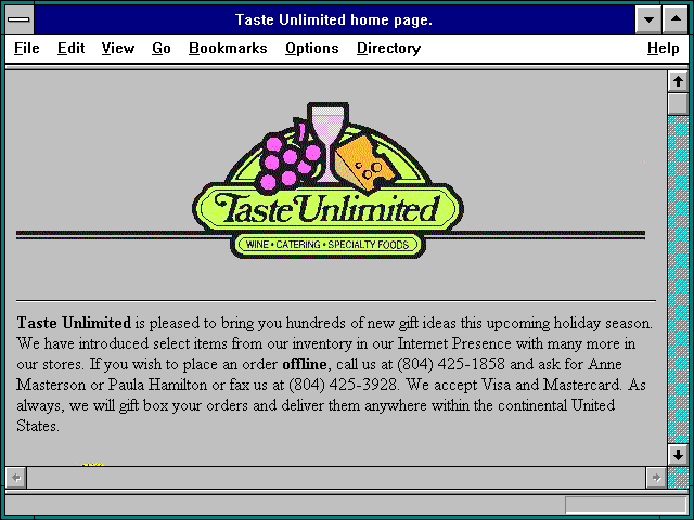 Screenshot of Taste Unlimited home page.