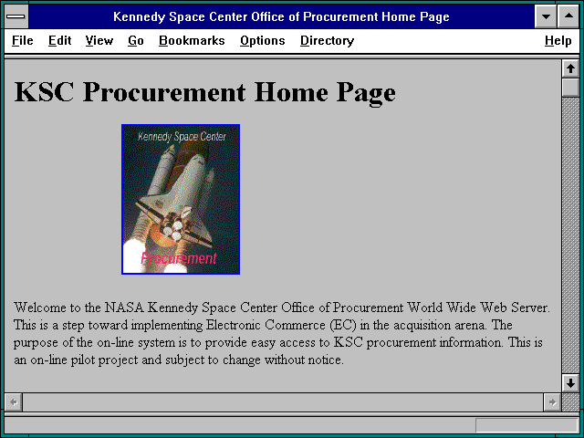 Screenshot of Kennedy Space Center Office of Procurement Home Page