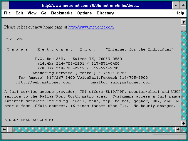 Screenshot of http://www.metronet.com:70/0h/metronetinfo/About.html