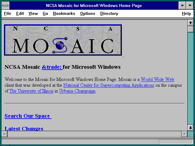 Screenshot of NCSA Mosaic for Microsoft Windows Home Page