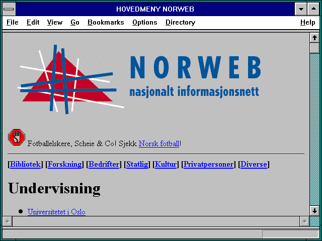 Screenshot of HOVEDMENY NORWEB