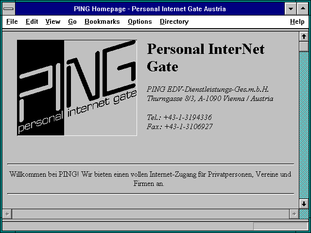 Screenshot of PING Homepage - Personal Internet Gate Austria