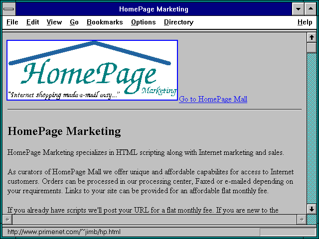 Screenshot of HomePage Marketing