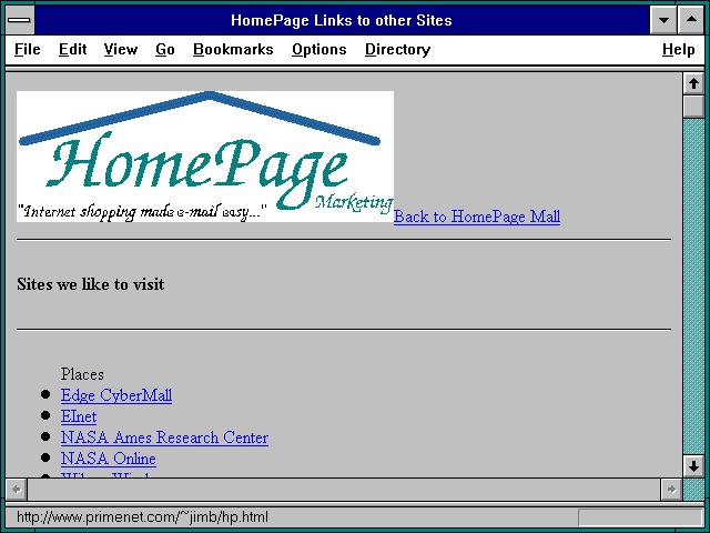 Screenshot of HomePage Links to other Sites