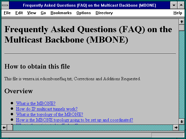 Screenshot of Frequently Asked Questions (FAQ) on the Multicast Backbone (MBONE)