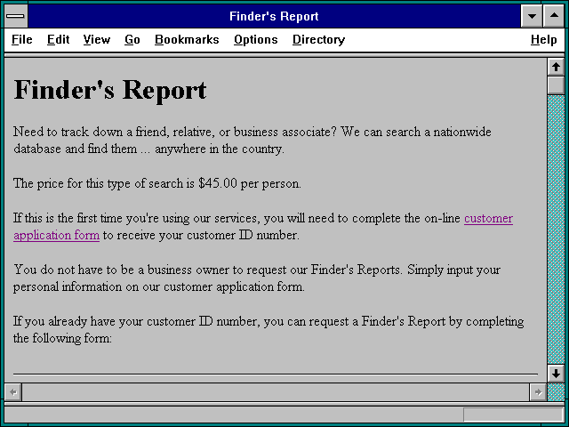 Screenshot of Finder's Report