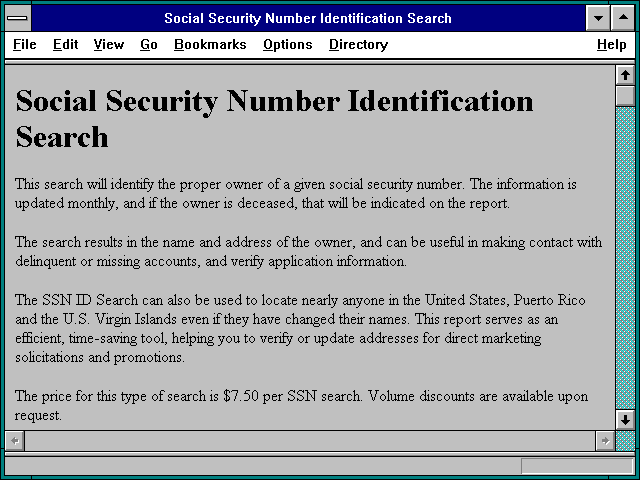 Screenshot of Social Security Number Identification Search