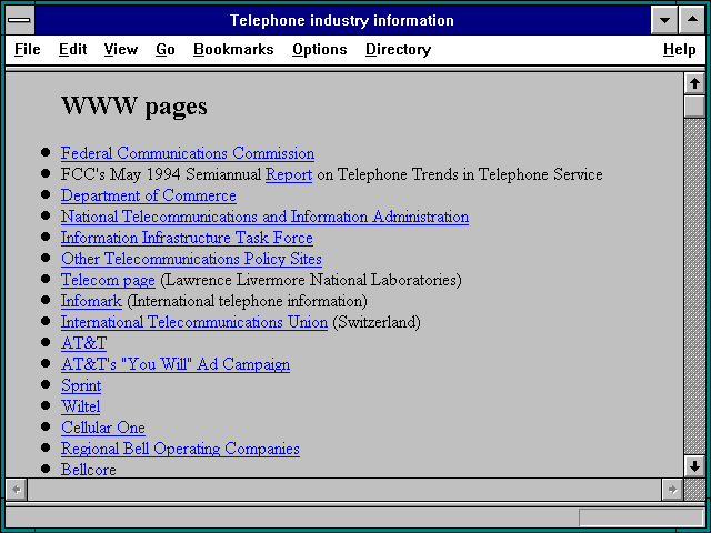 Screenshot of Telephone industry information