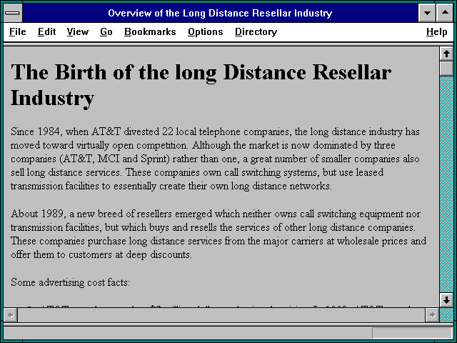 Screenshot of Overview of the Long Distance Resellar Industry