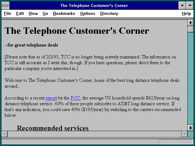 Screenshot of The Telephone Customer's Corner