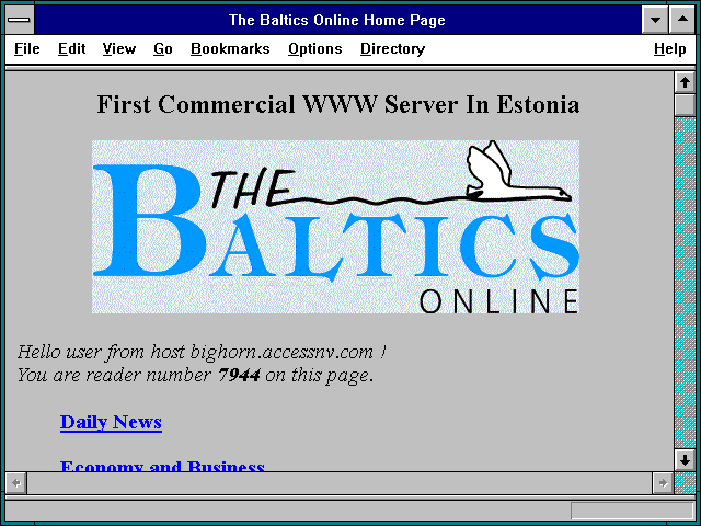 Screenshot of The Baltics Online Home Page