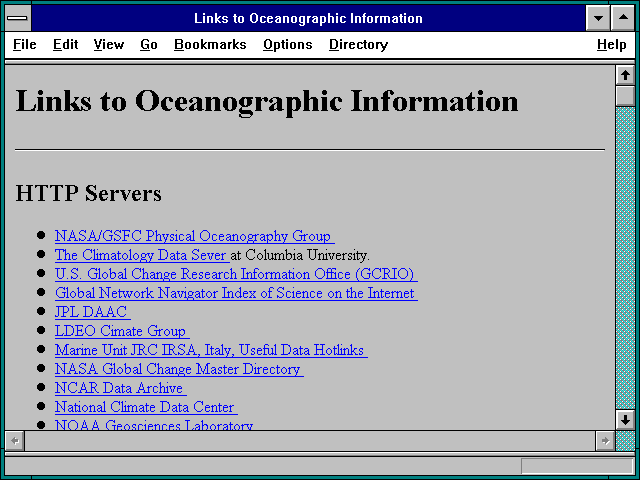 Screenshot of Links to Oceanographic Information