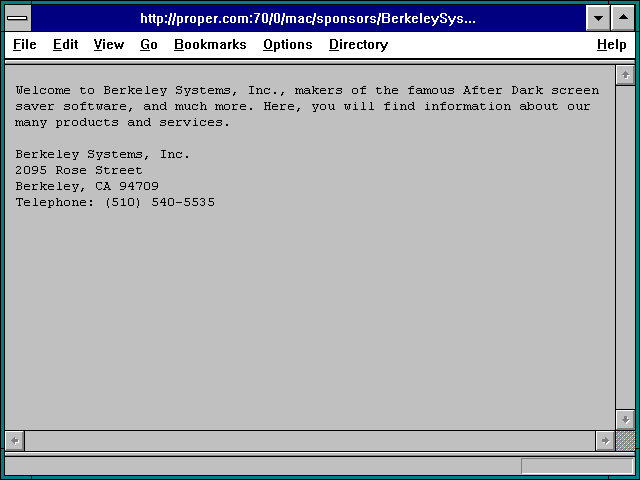 Screenshot of http://proper.com:70/0/mac/sponsors/BerkeleySystems/welcome
