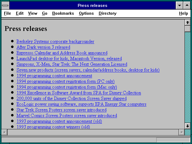 Screenshot of Press releases