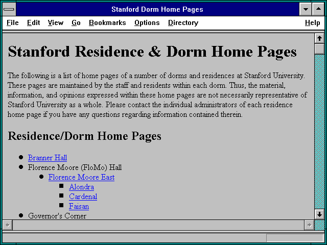 Screenshot of Stanford Dorm Home Pages