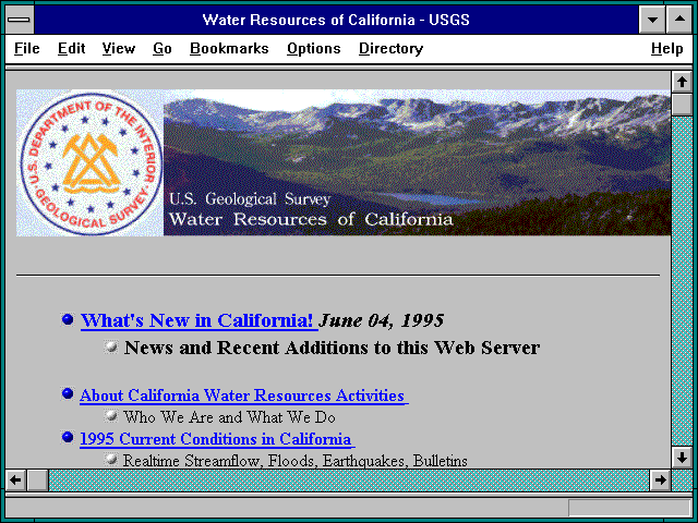 Screenshot of Water Resources of California - USGS