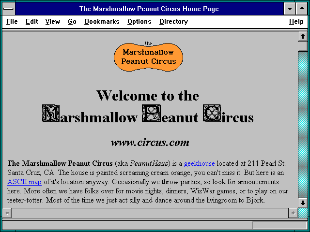 Screenshot of The Marshmallow Peanut Circus Home Page