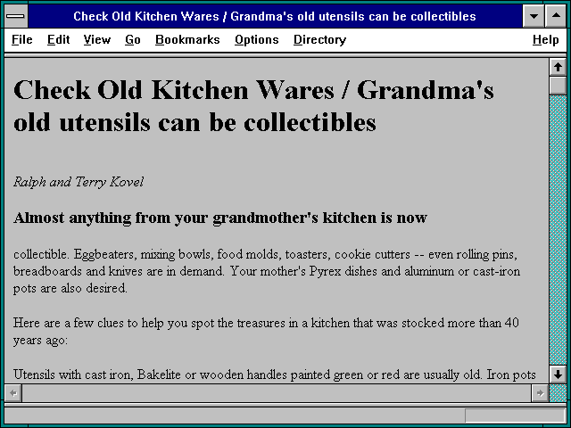 Screenshot of Check Old Kitchen Wares / Grandma's old utensils can be collectibles
