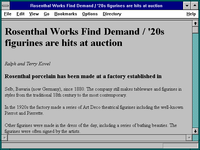 Screenshot of Rosenthal Works Find Demand / '20s figurines are hits at auction