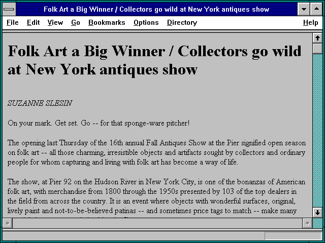 Screenshot of Folk Art a Big Winner / Collectors go wild at New York antiques show