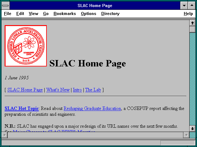 Screenshot of SLAC Home Page