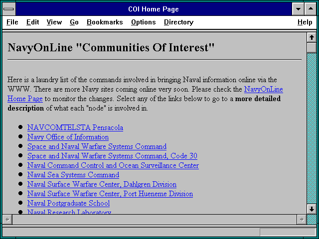 Screenshot of COI Home Page