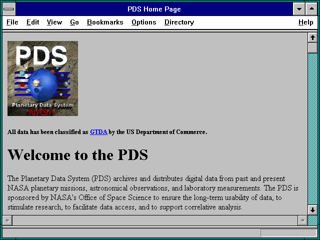 Screenshot of PDS Home Page