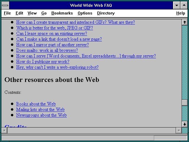 Screenshot of WWW Frequently Asked Questions