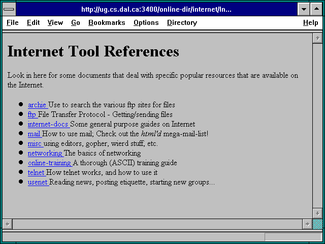 Screenshot of http://ug.cs.dal.ca:3400/online-dir/internet/Index.html