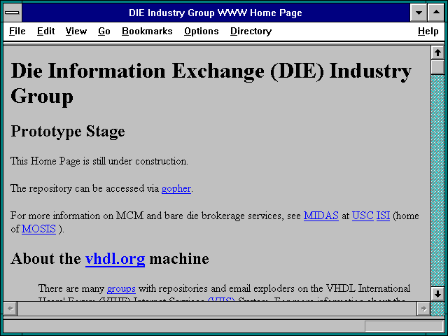 Screenshot of DIE Industry Group WWW Home Page