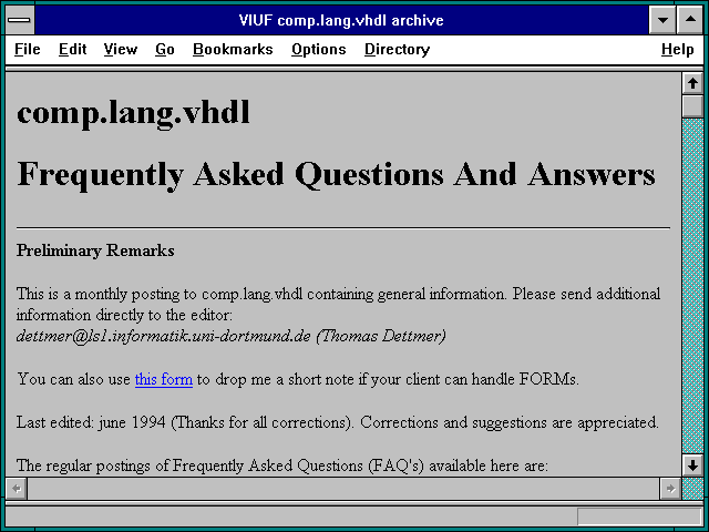 Screenshot of VIUF comp.lang.vhdl archive