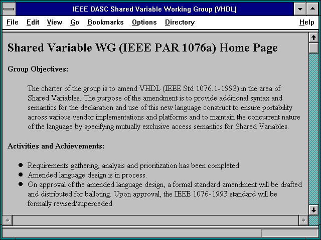 Screenshot of IEEE DASC Shared Variable Working Group (VHDL)