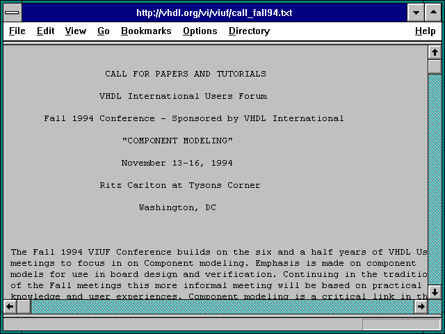 Screenshot of http://vhdl.org/vi/viuf/call_fall94.txt