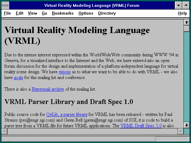 Screenshot of Virtual Reality Modeling Language (VRML) Forum