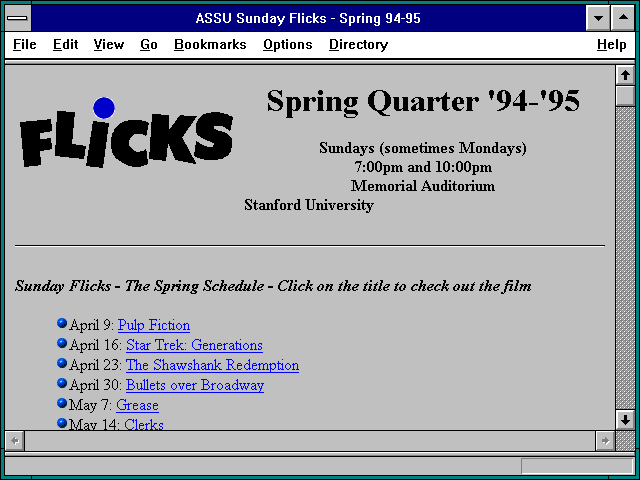 Screenshot of ASSU Sunday Flicks - Spring 94-95