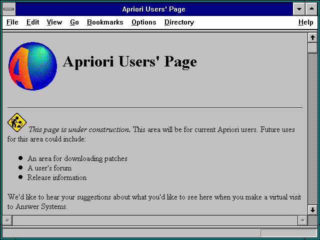 Screenshot of Apriori Users' Page