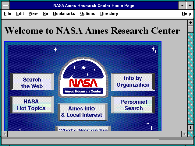 Screenshot of NASA Ames Research Center Home Page