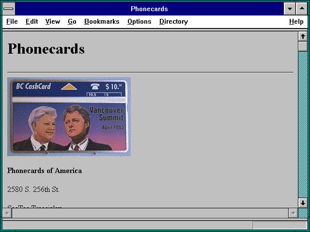Screenshot of Phonecards