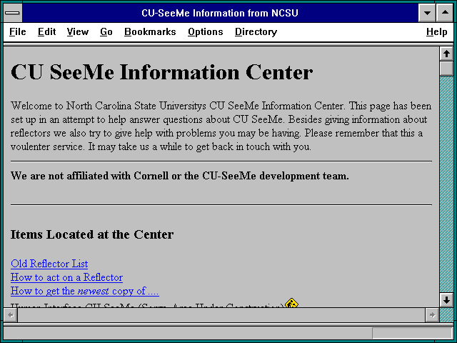 Screenshot of CU-SeeMe Information from NCSU