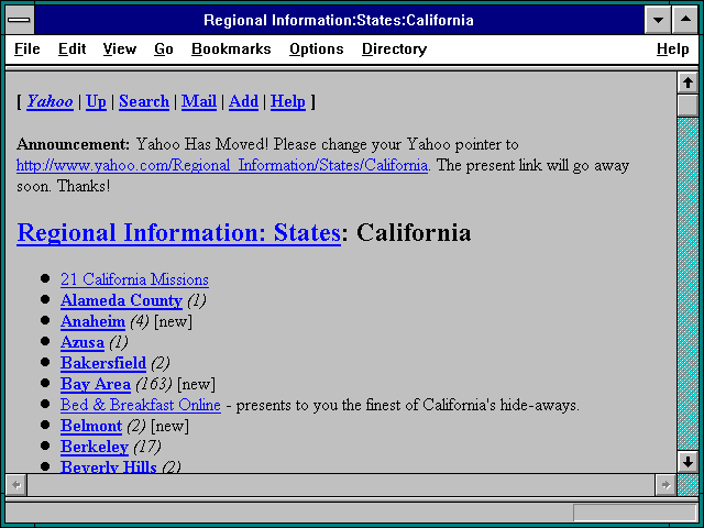 Screenshot of Regional Information:States:California