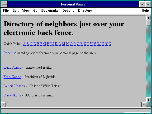 Screenshot of Personal Pages