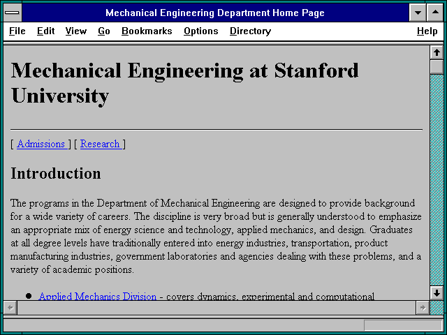 Screenshot of Mechanical Engineering Department Home Page